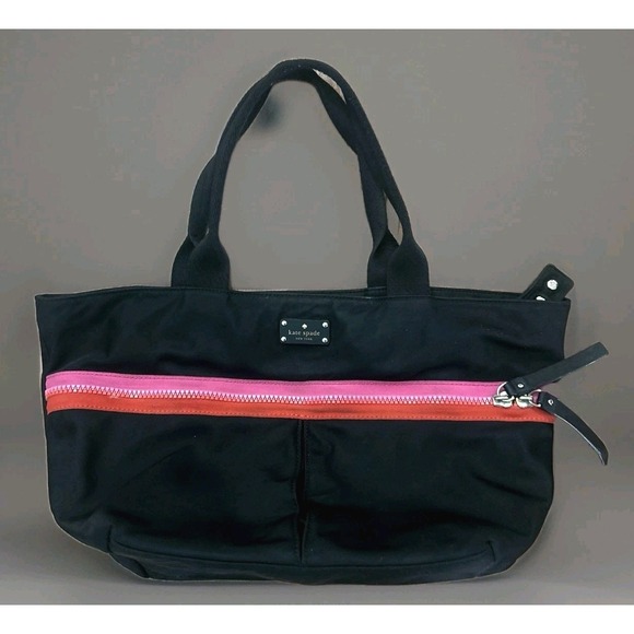 Kate Spade Clark Court Arabella Shoulder Tote Bag Nylon Red Pink Black Zippers - Picture 1 of 13